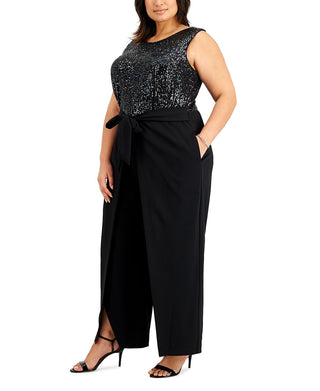Connected Women's Sequinned Bodice Jumpsuit Black Size 24W