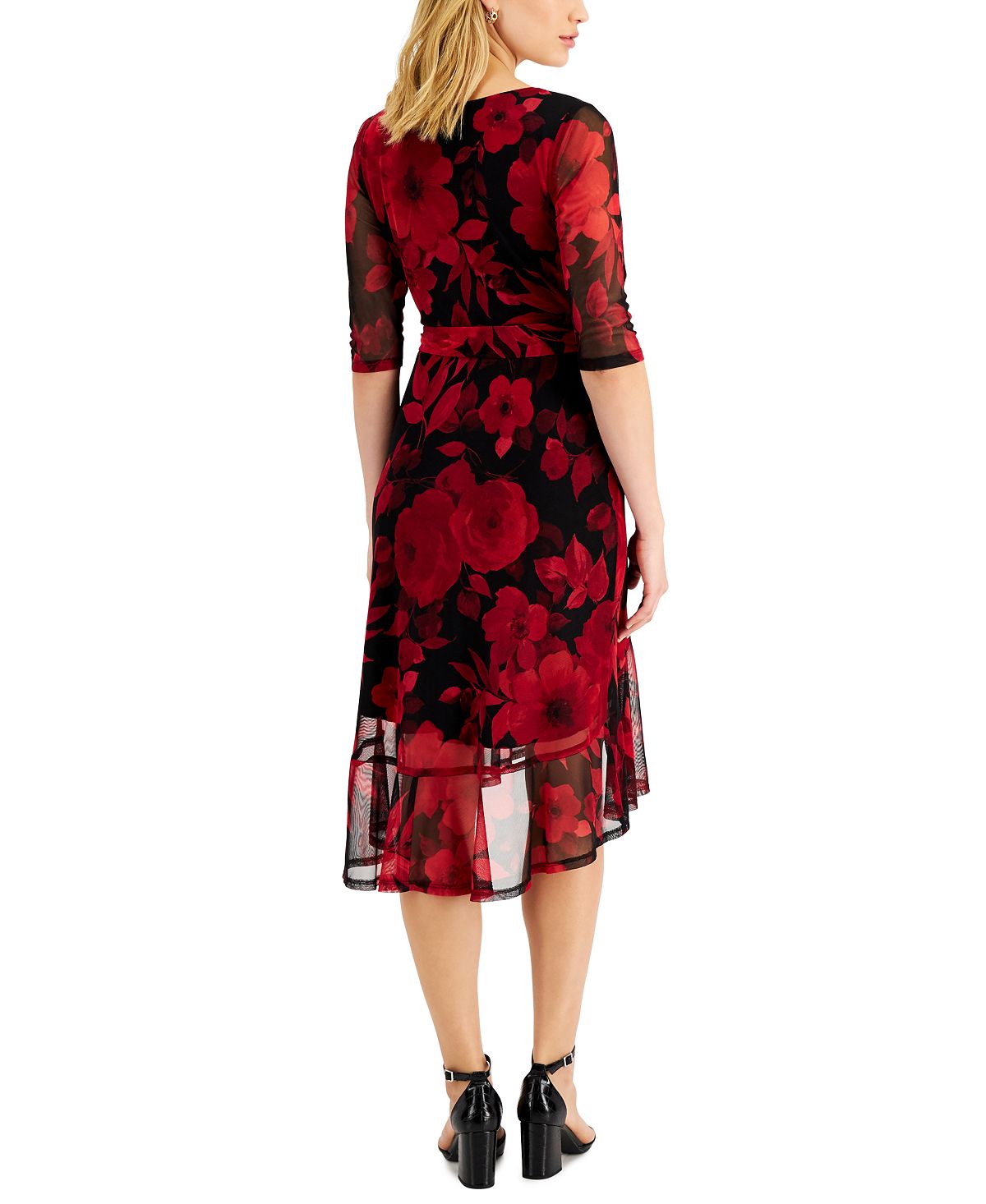 Connected Women's Floral Print Faux Wrap Dress Red Size 4Petite