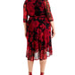 Connected Women's Floral Print Faux Wrap Dress Red Size 18W