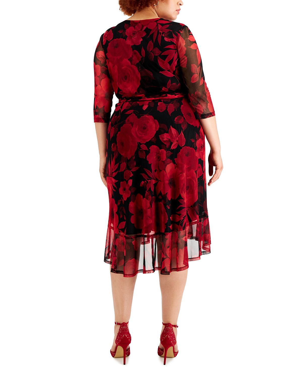 Connected Women's Floral Print Faux Wrap Dress Red Size 18W