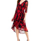 Connected Women's Floral Print Chiffon Faux Wrap Dress Red Size 4