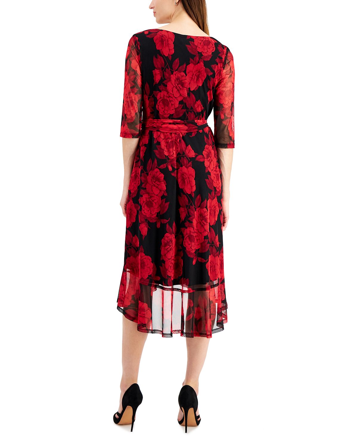 Connected Women's Floral Print Chiffon Faux Wrap Dress Red Size 4