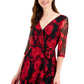 Connected Women's Floral Print Chiffon Faux Wrap Dress Red Size 4