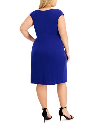 Connected Women's Side Tab Dress Blue Size Petite Small