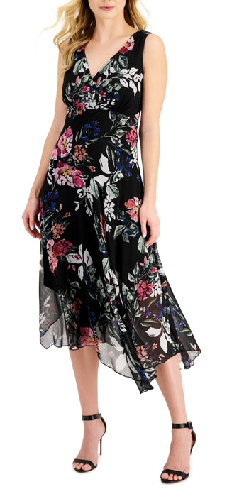Connected Women's Chiffon Floral Print Dress Black Size 6