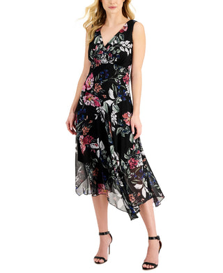 Connected Women's Chiffon Floral Print Dress Black Size 6