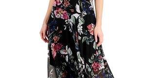 Connected Women's Chiffon Floral Print Dress Black Size 6