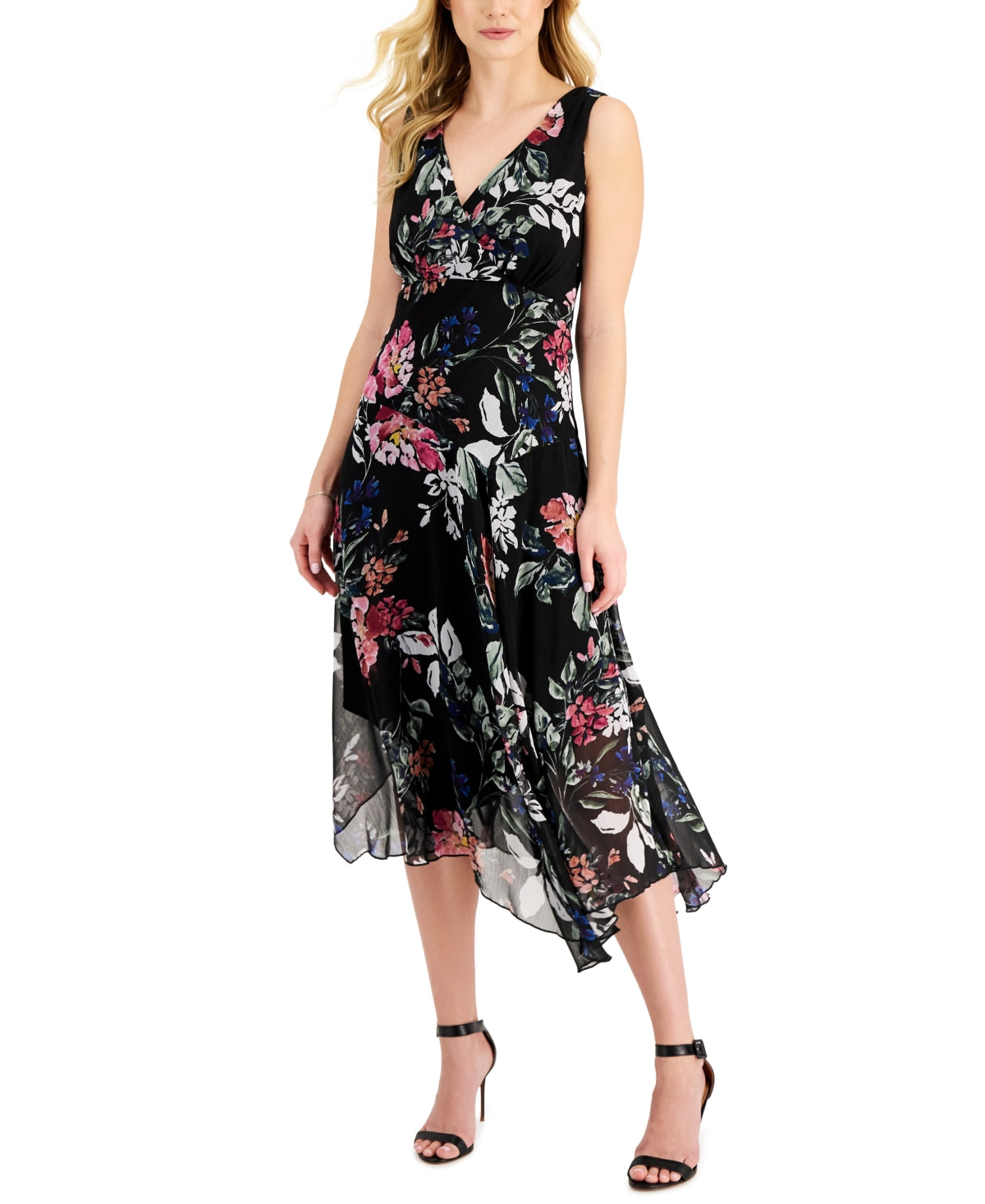 Connected Women's Chiffon Floral Print Dress Black Size 16