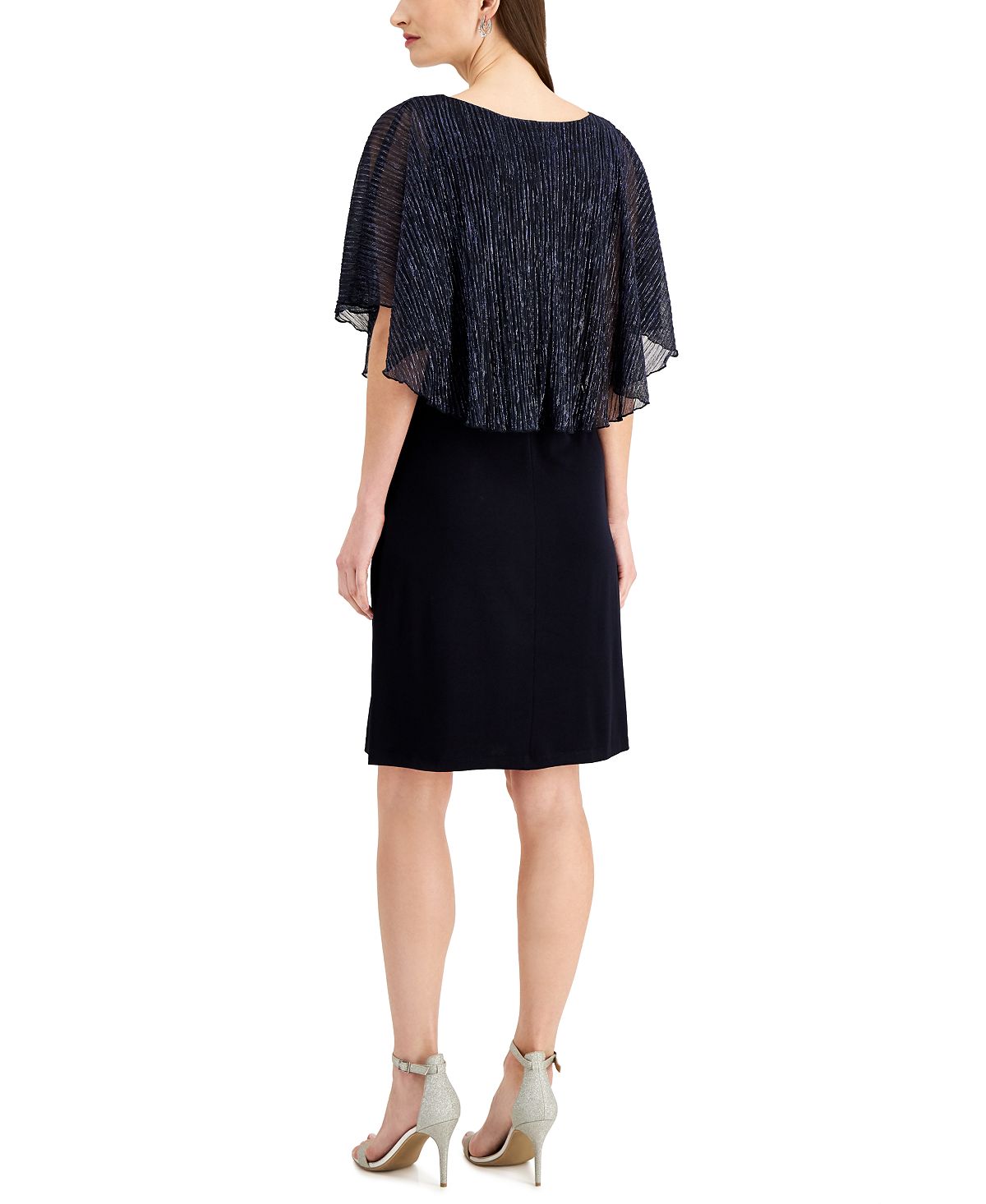 Connected Women's Metallic Threaded Cape Dress Blue Size 12Petite