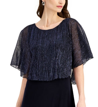 Connected Women's Metallic Threaded Cape Dress Blue Size 12Petite