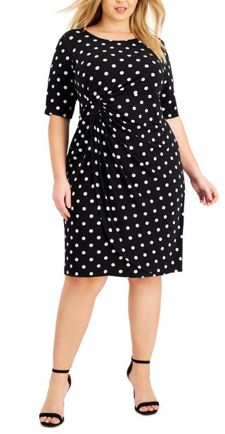 Connected Women's Dot Print Side Tab Sheath Dress Black Size 22W