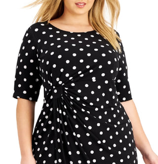 Connected Women's Dot Print Side Tab Sheath Dress Black Size 22W