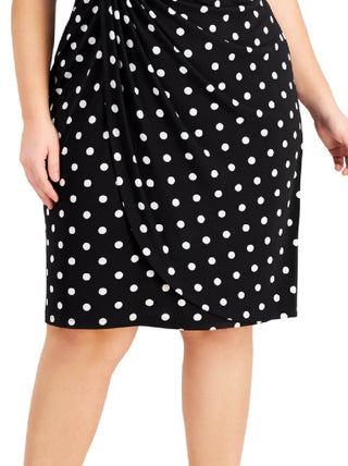 Connected Women's Dot Print Side Tab Sheath Dress Black Size 22W