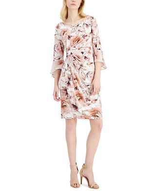 Connected Women's Printed Side Tab Sheath Dress Brown Size 6Petite