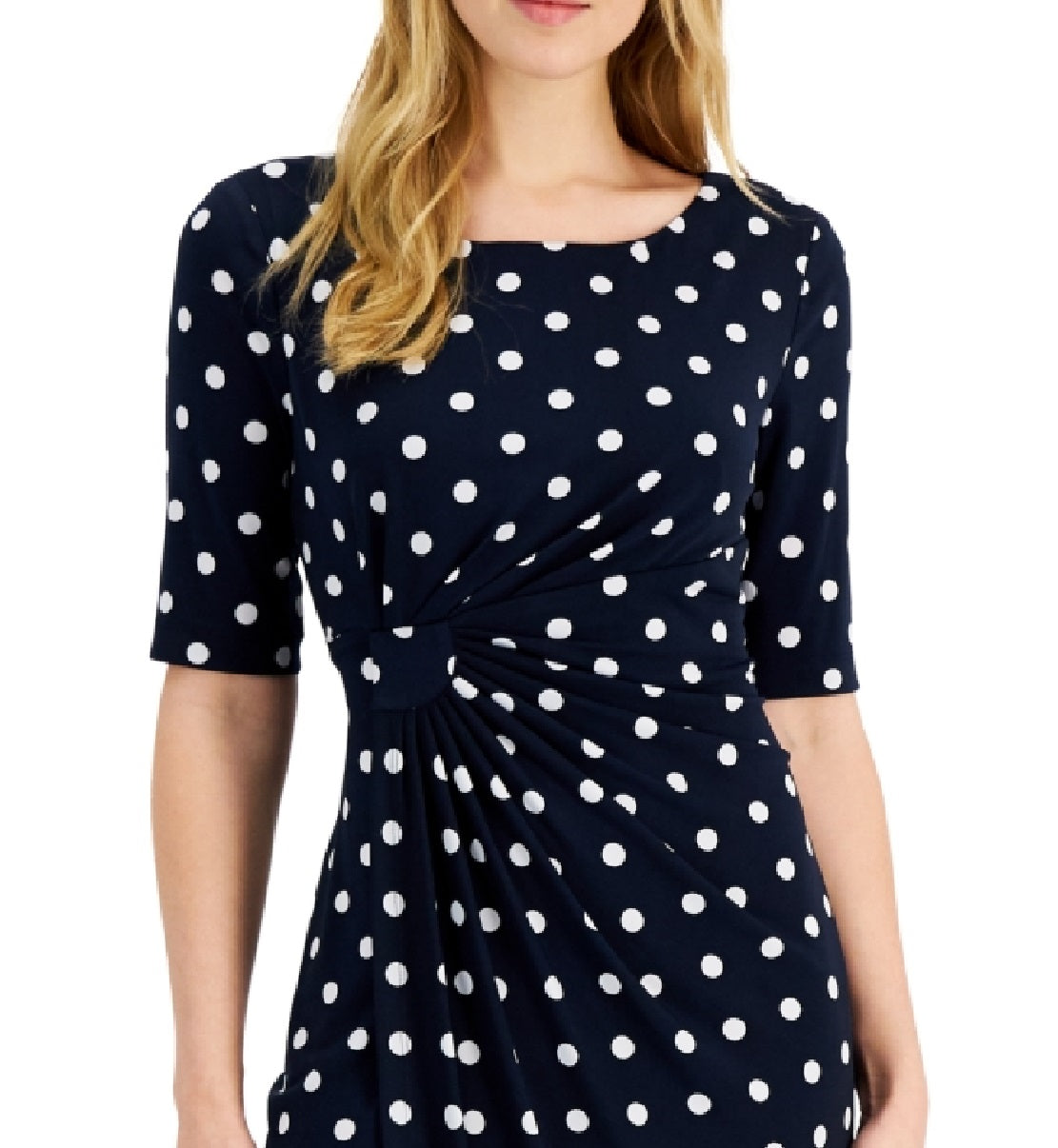 Connected Women's Dot Print Side Tab Sheath Dress Blue Size 6Petite