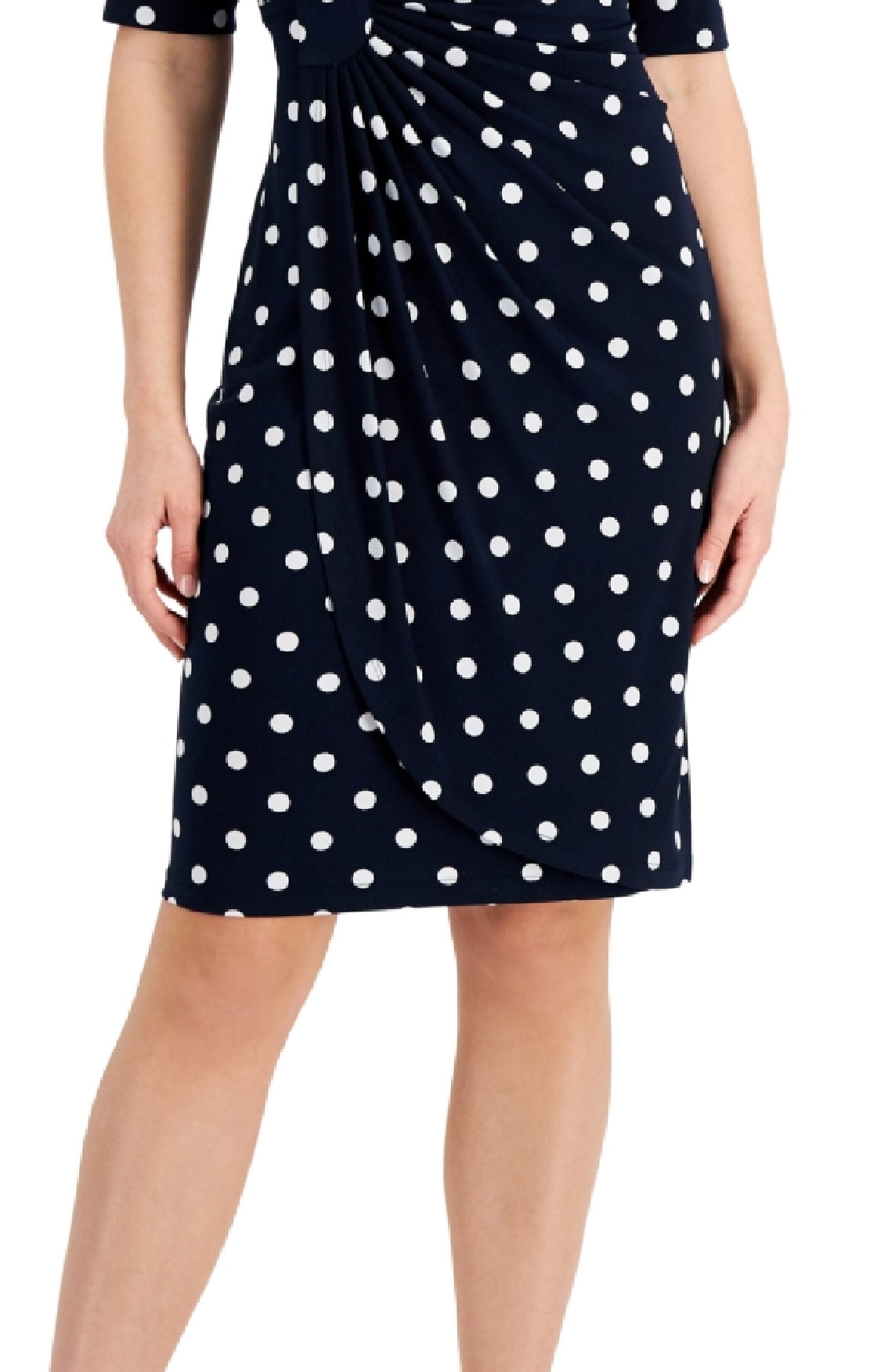 Connected Women's Dot Print Side Tab Sheath Dress Blue Size 6Petite