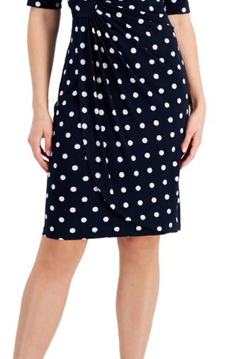 Connected Women's Dot Print Side Tab Sheath Dress Blue Size 6Petite