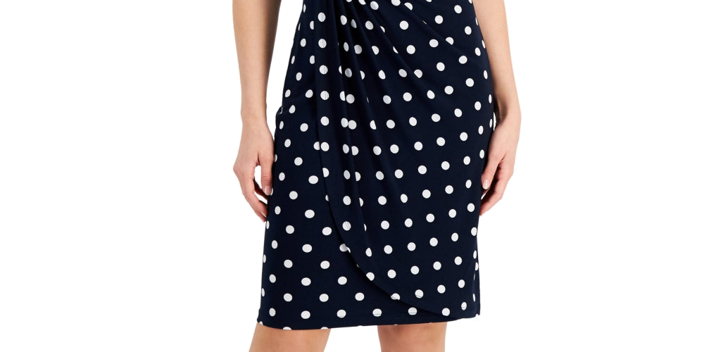 Connected Women's Dot Print Side Tab Sheath Dress Blue Size 6Petite