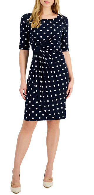 Connected Women's Dot Print Side Tab Sheath Dress Blue Size 12Petite