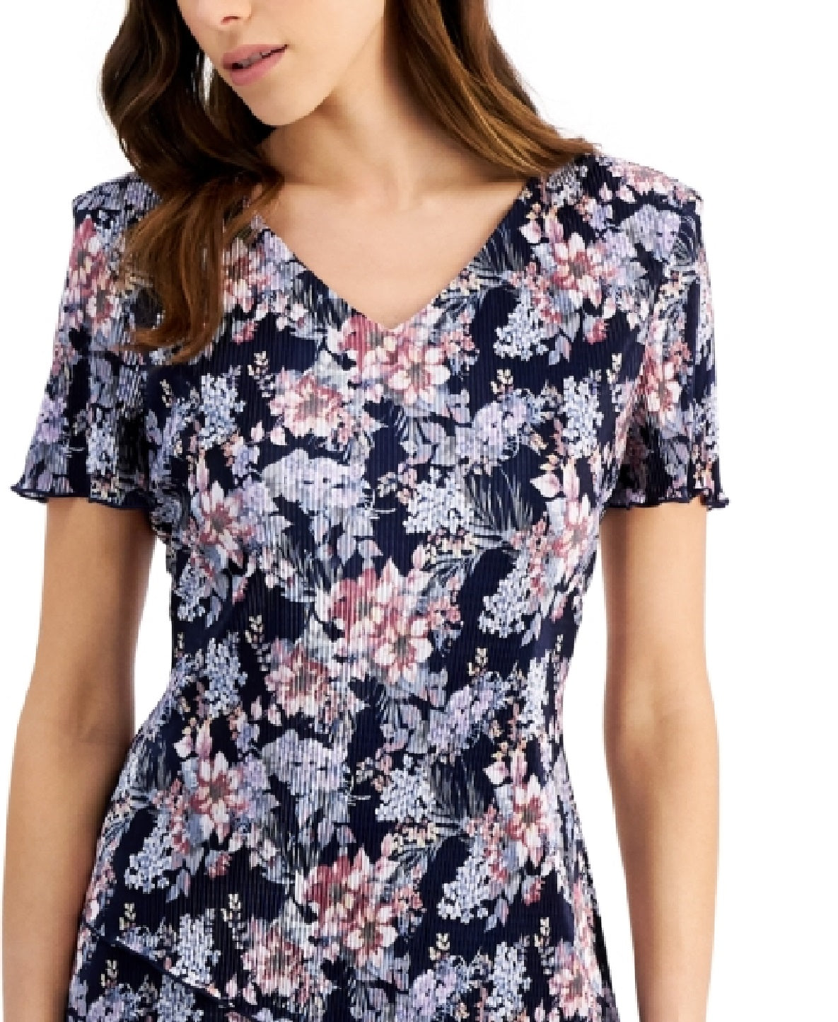 Connected Women's Pleated Printed Tiered Sheath Dress Pink Size 6