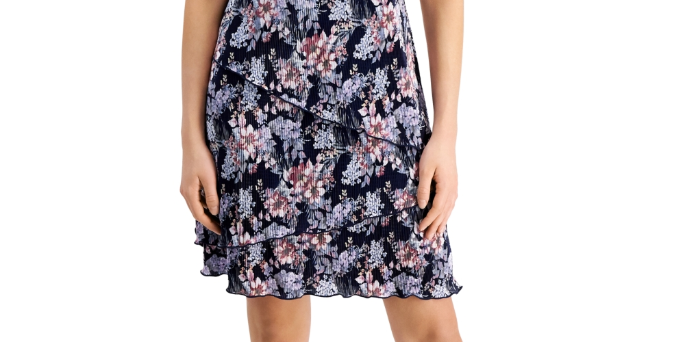 Connected Women's Pleated Printed Tiered Sheath Dress Pink Size 6