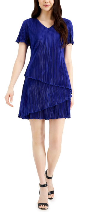 Connected Women's Tiered Pleated Sheath Dress Blue Size 12Petite
