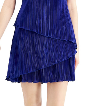 Connected Women's Tiered Pleated Sheath Dress Blue Size 12Petite