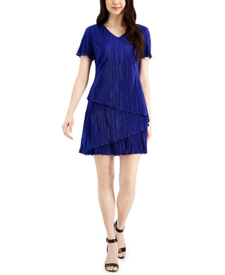 Connected Women's Tiered Pleated Sheath Dress Blue Size 12Petite