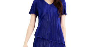 Connected Women's Tiered Pleated Sheath Dress Blue Size 12Petite