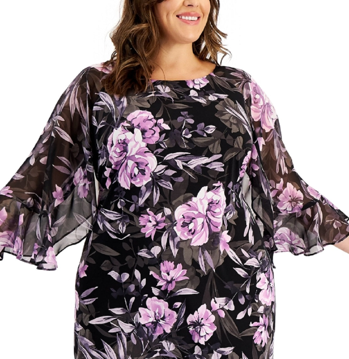 Connected Women's Chiffon Sleeve Sheath Dress Purple Size 14W