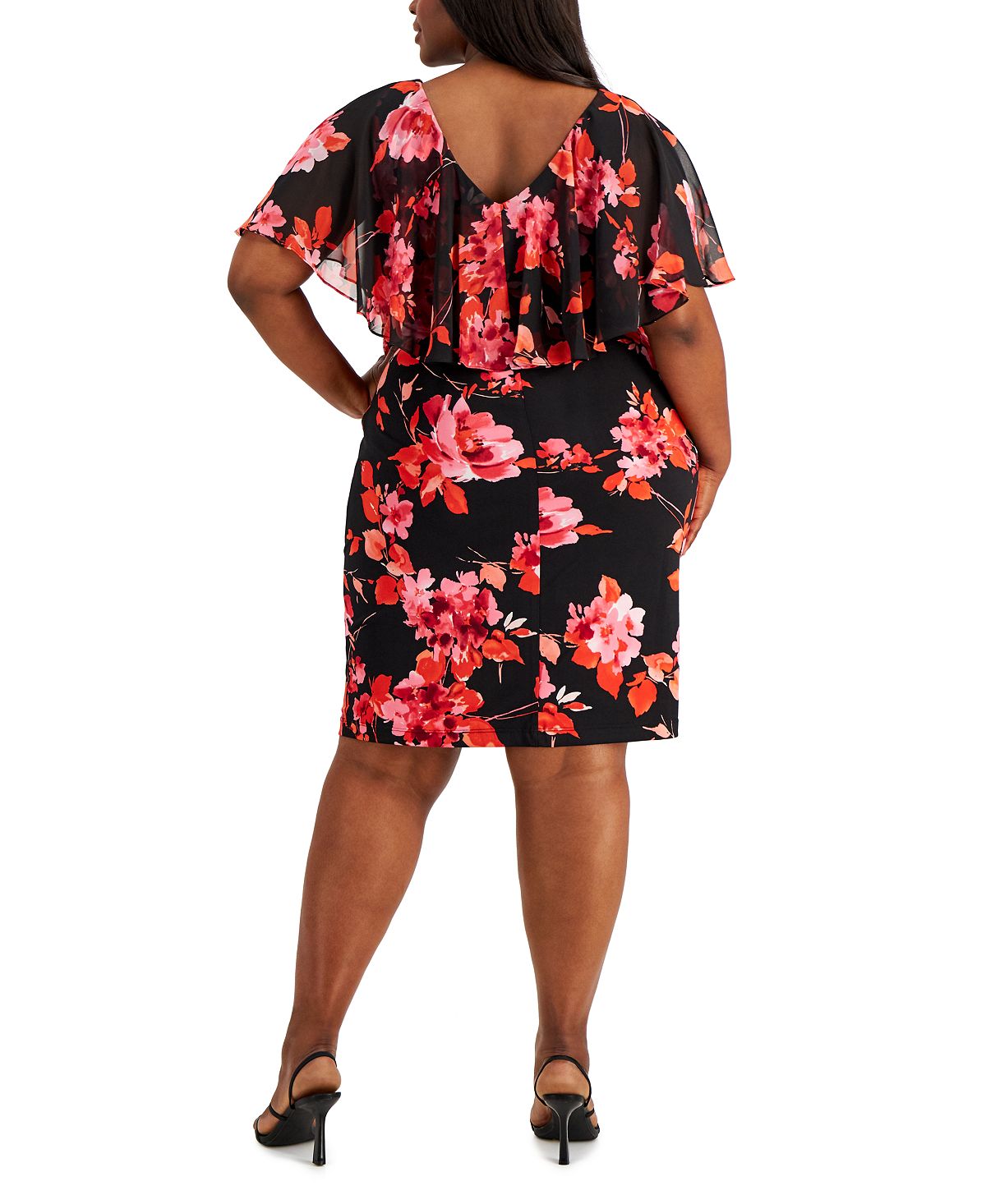 Connected Women's Floral Popover Sheath Dress Orange Size 22W