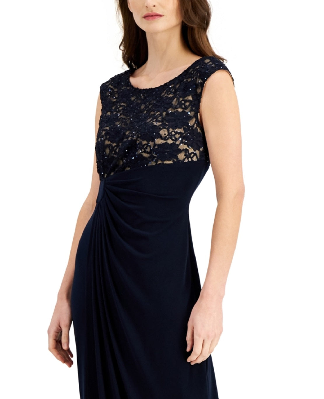 Connected Women's Embellished Cap Sleeve Gathered Waist Gown Black Size 8 Petite