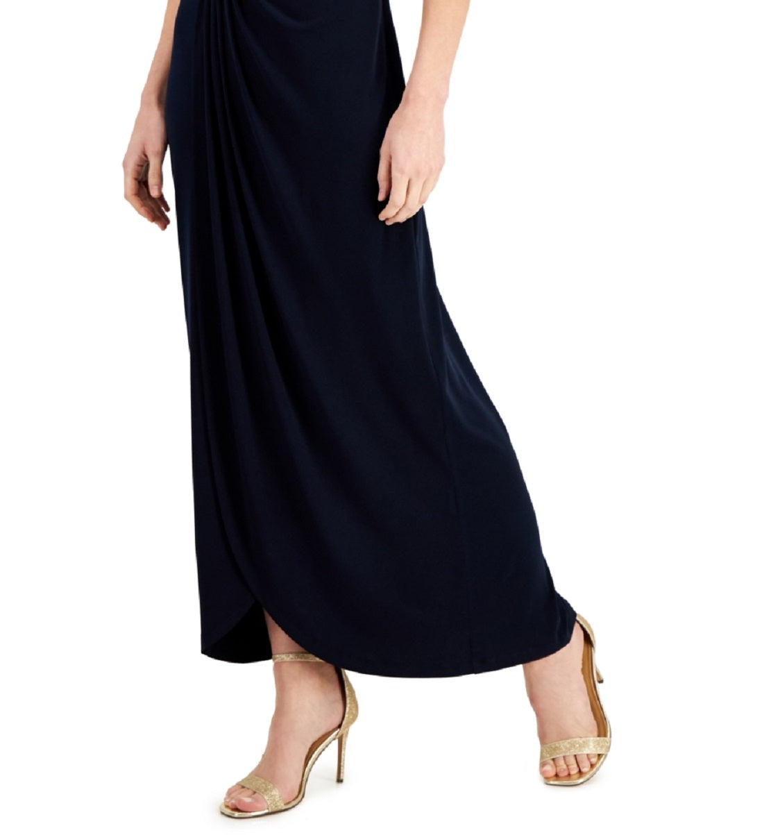 Connected Women's Embellished Cap Sleeve Gathered Waist Gown Black Size 8 Petite