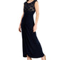 Connected Women's Embellished Cap Sleeve Gathered Waist Gown Black Size 8 Petite