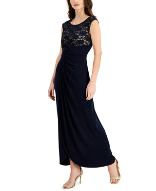 Connected Women's Embellished Cap Sleeve Gathered Waist Gown Black Size 8 Petite