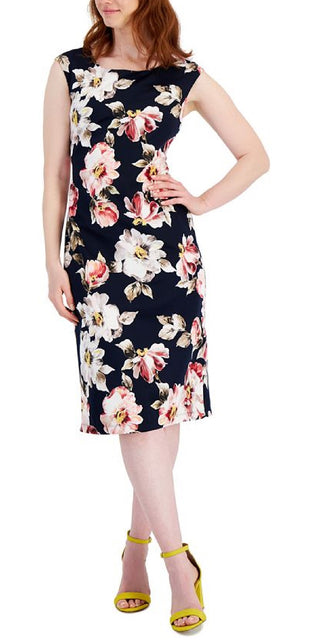 Connected Women's Floral Print Midi Dress Blue Size 10