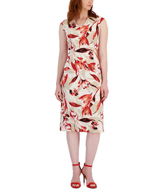 Connected Women's Floral Print Midi Dress Brown Size 6