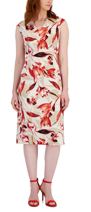 Connected Women's Floral Print Midi Dress Brown Size 10