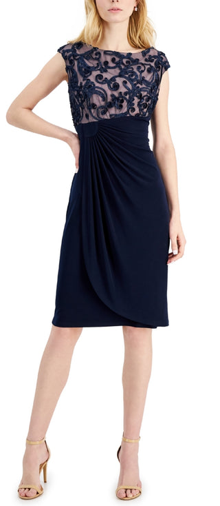 Connected Women's Soutache Bodice Cocktail Dress Blue Size 4