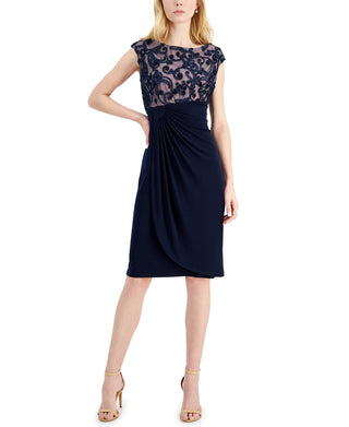 Connected Women's Soutache Bodice Cocktail Dress Blue Size 4