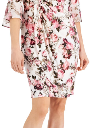 Connected Women's 3/4 Sleeve Sheath Dress Pink Size 12Petite