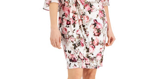 Connected Women's 3/4 Sleeve Sheath Dress Pink Size 12Petite