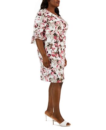 Connected Women's 3/4 Sleeve Sheath Dress Red Size 14W