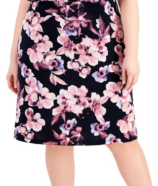 Connected Women's Floral Print Popover Midi Dress Pink Size 24W