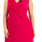 Connected Women's V Neck Ruffle Dress Pink Size 14W