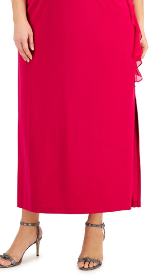 Connected Women's V Neck Ruffle Dress Pink Size 14W