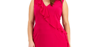 Connected Women's V Neck Ruffle Dress Pink Size 14W