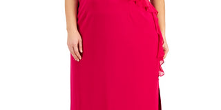 Connected Women's V Neck Ruffle Dress Pink Size 14W