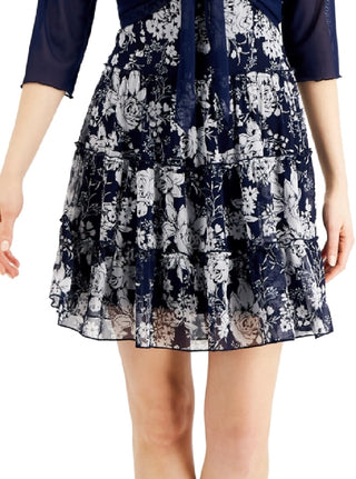 Connected Women's 2 Pc Printed Dress & Mesh Jacket Blue Size 6Petite