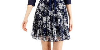 Connected Women's 2 Pc Printed Dress & Mesh Jacket Blue Size 6Petite